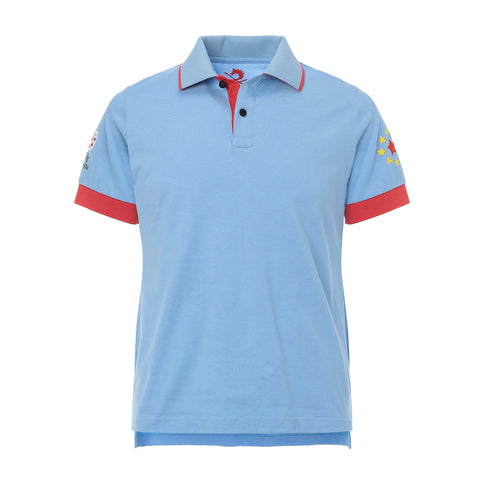 日本製で綿100%、勝負服から発想を受けた競馬を応援するための半袖カットソー。アーモンドアイとGⅠ9勝に捧げるポロシャツです。