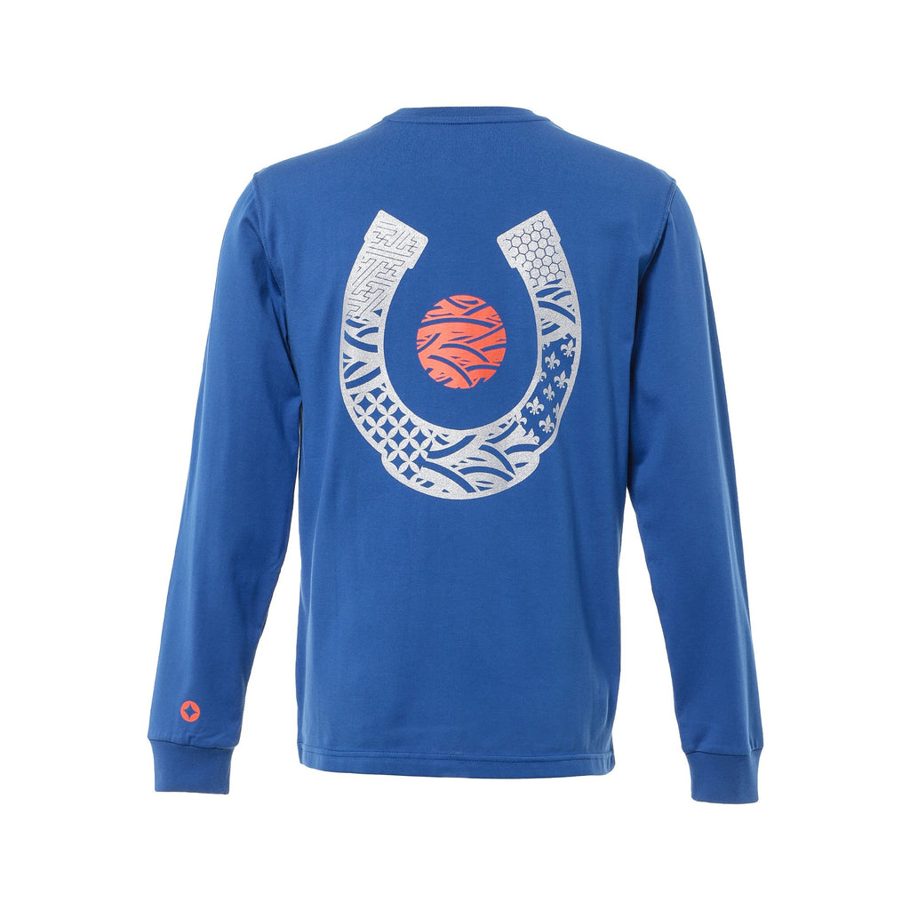 LONG TETSU (青) 長袖Tシャツ ホースシューモチーフ 京都アーティストMOYA シルクスクリーン 日本製 限定215枚 CL by C.ルメール horse racing inspired Made in Japan