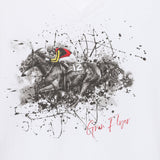 GRAN FLYER Tシャツ ホワイト｜グランアレグリアを描いた尾花龍一デザインの競馬アートTシャツ（Made in Japan・316枚限定）