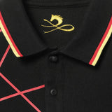 SUNDAY RACING POLO BLACK 襟ディテール｜ジョッキーヘルメット型ボタンと刺繍ロゴを備えた日本製ポロシャツ