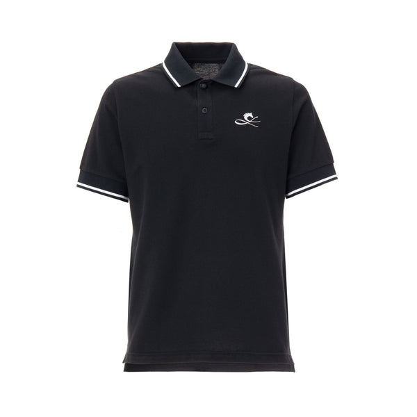 CLASSIC 黒白 半袖ポロシャツ 勝負服インスピレーション 鹿の子コットン 刺繍 ジョッキー帽子ボタン 日本製 限定1954枚 CL by C.ルメール Made in Japan horse racing inspired