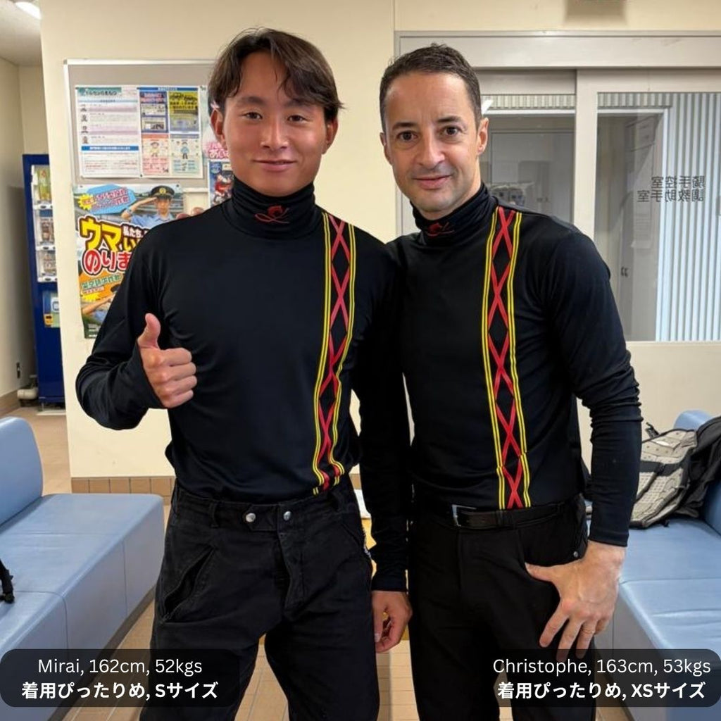 岩田望来騎手とクリストフ・ルメール騎手が着用する、サンデーレーシングカラーをイメージした日本製・限定生産の「SUNDAY HIGH NECK」｜CL by C.ルメール
