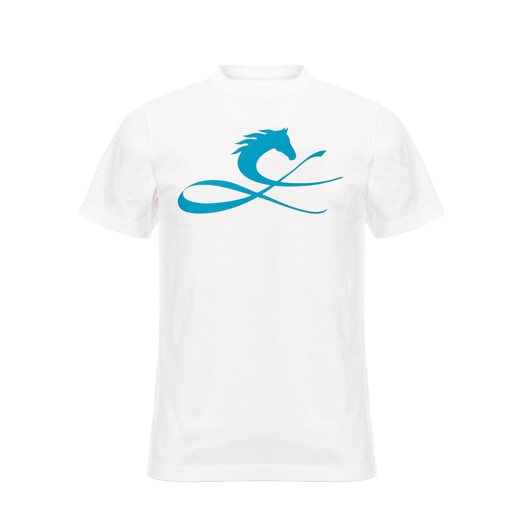 ORIGIN BLUE 半袖Tシャツ ホワイト ブルーホースロゴ CLロゴ シルクスクリーン コットン 日本製 限定1798枚 CL by C.ルメール horse logo Made in Japan horse racing inspired
