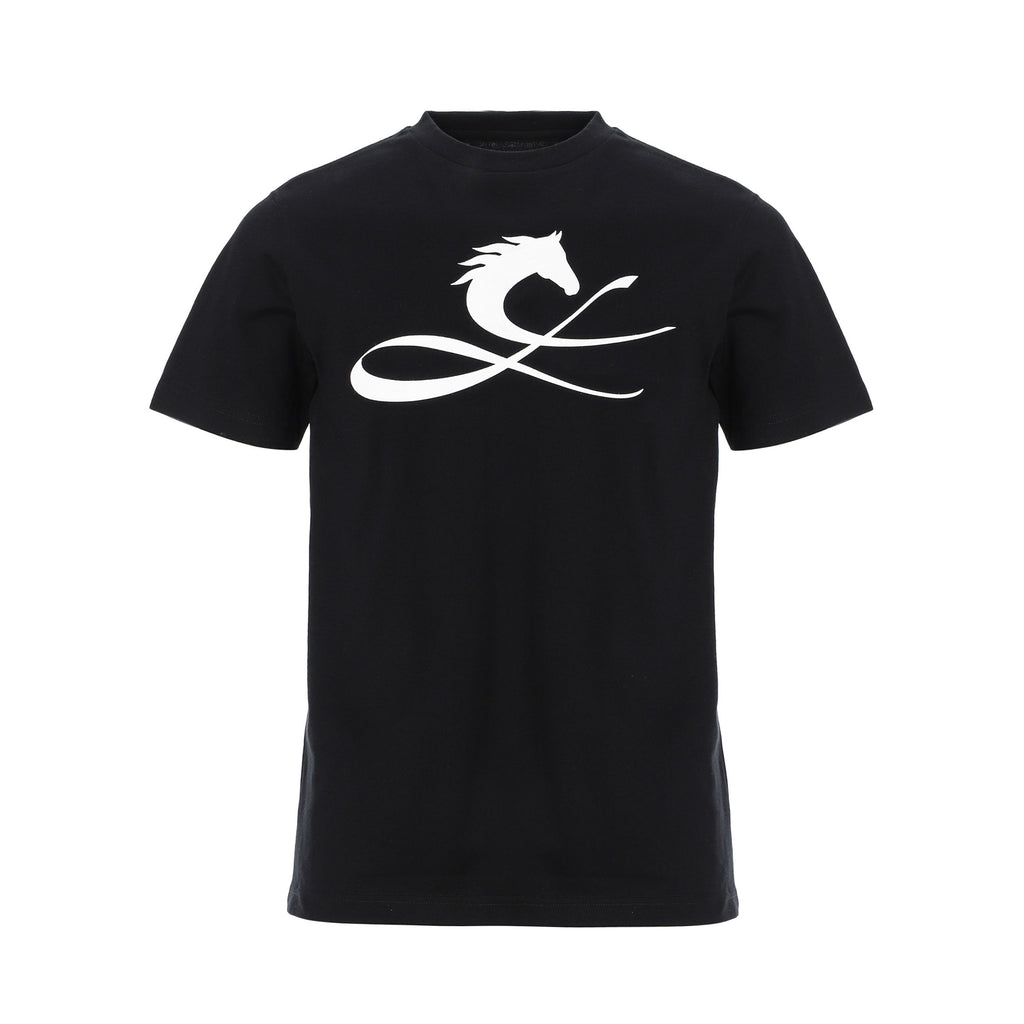 ORIGIN WHITE 半袖Tシャツ ブラック ホワイトホースロゴ（CLモノグラム）シルクスクリーン コットン 日本製 限定1798枚 CL by C.ルメール horse logo Made in Japan horse racing inspired
