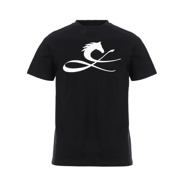 ORIGIN WHITE 半袖Tシャツ ブラック ホワイトホースロゴ（CLモノグラム）シルクスクリーン コットン 日本製 限定1798枚 CL by C.ルメール horse logo Made in Japan horse racing inspired